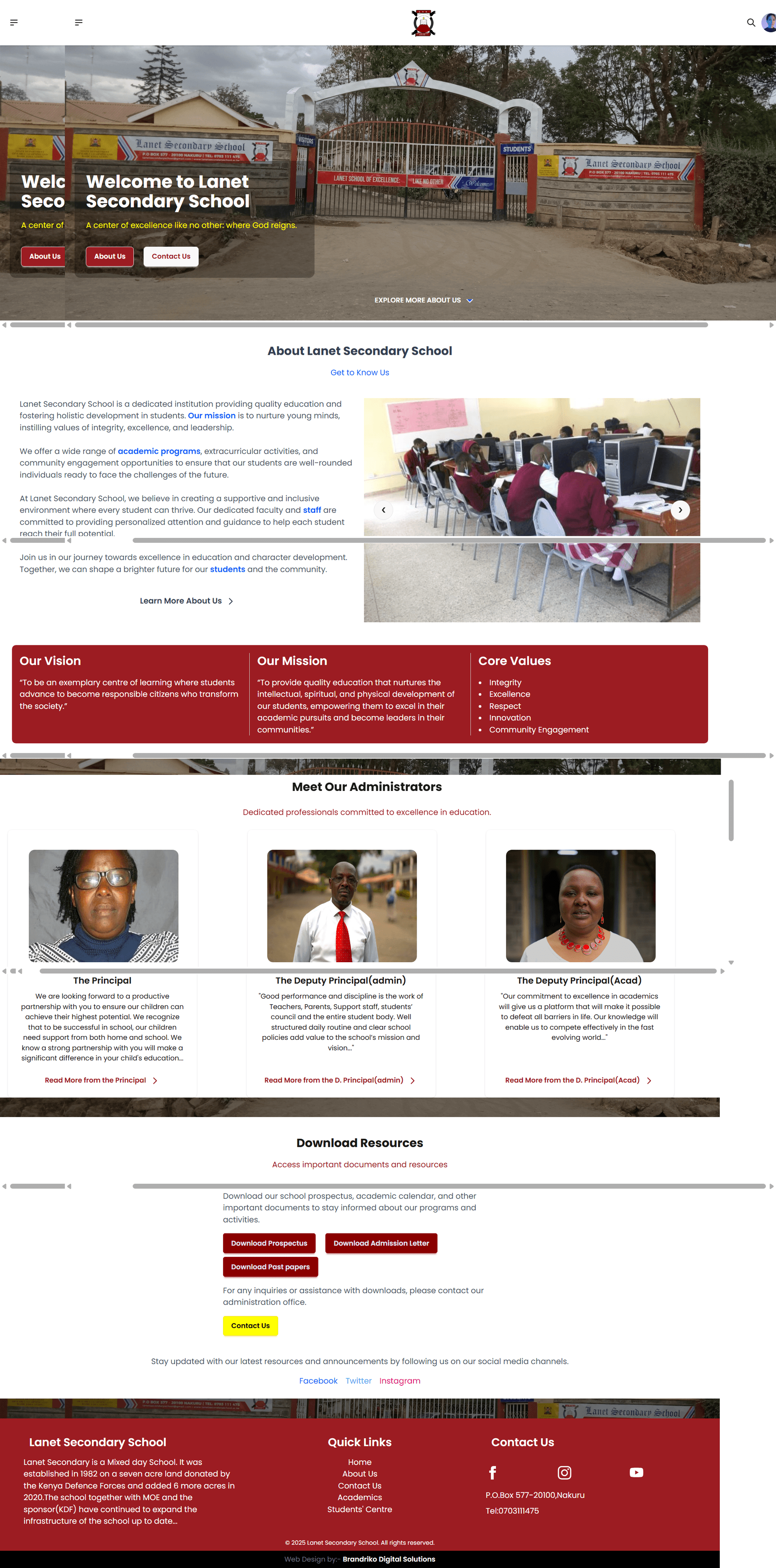 Lanet Secondary School - Web Development project by Brandriko Digital Solutions, Nakuru, Kenya