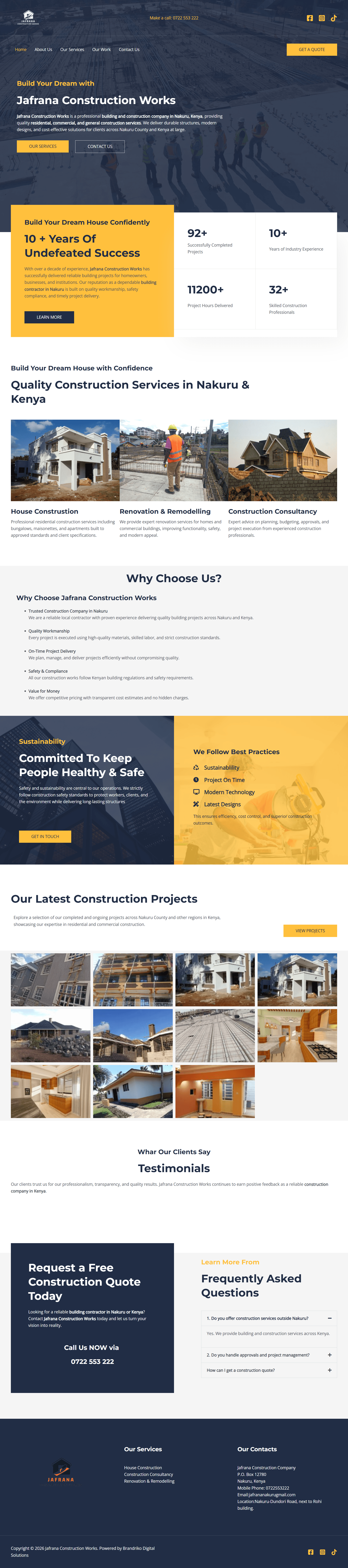 Jafrana Construction Works - Web Development project by Brandriko Digital Solutions, Nairobi, Kenya